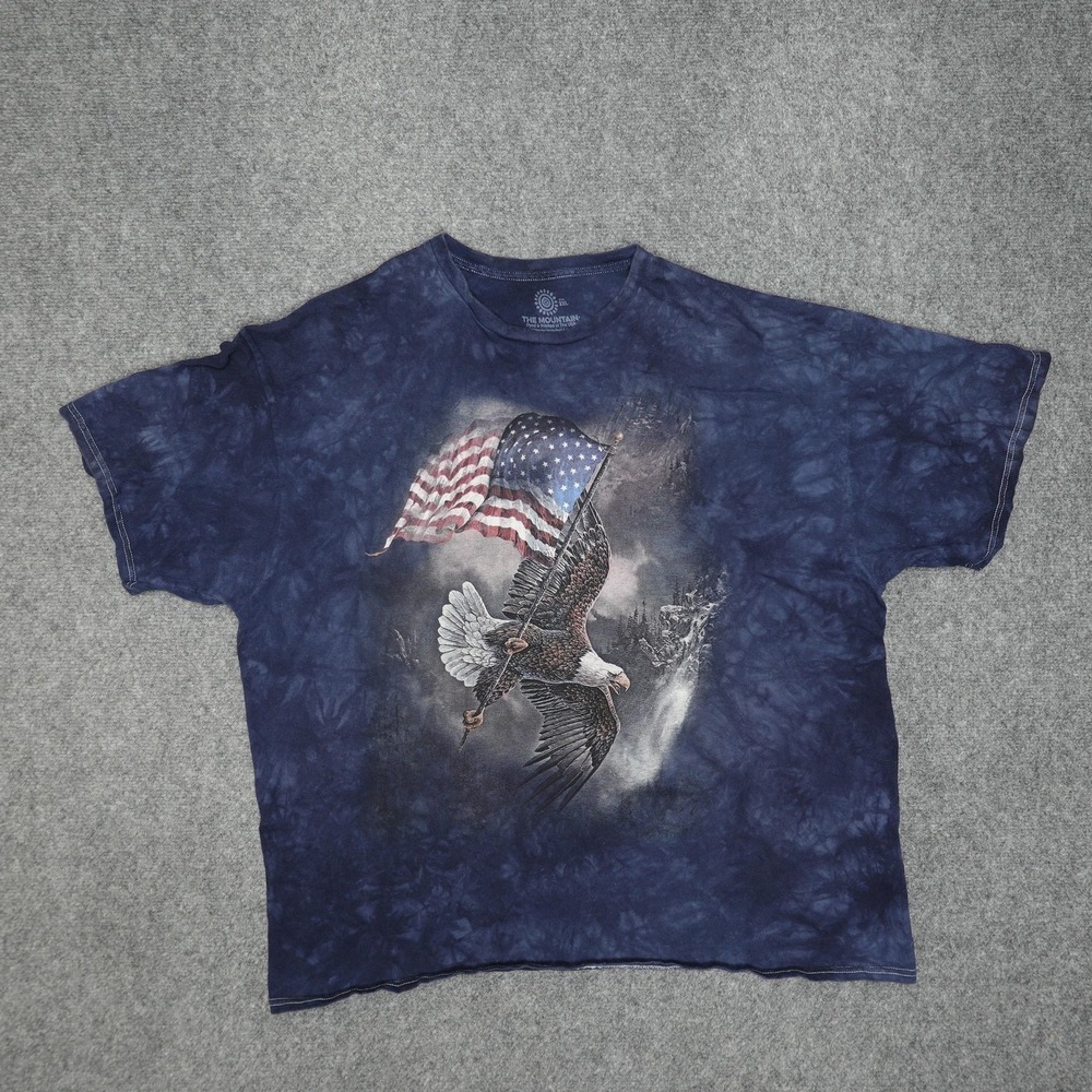 The Mountain T Shirt Mens 2XL Blue Tie Dye Eagle American Flag Patriotic Graphic